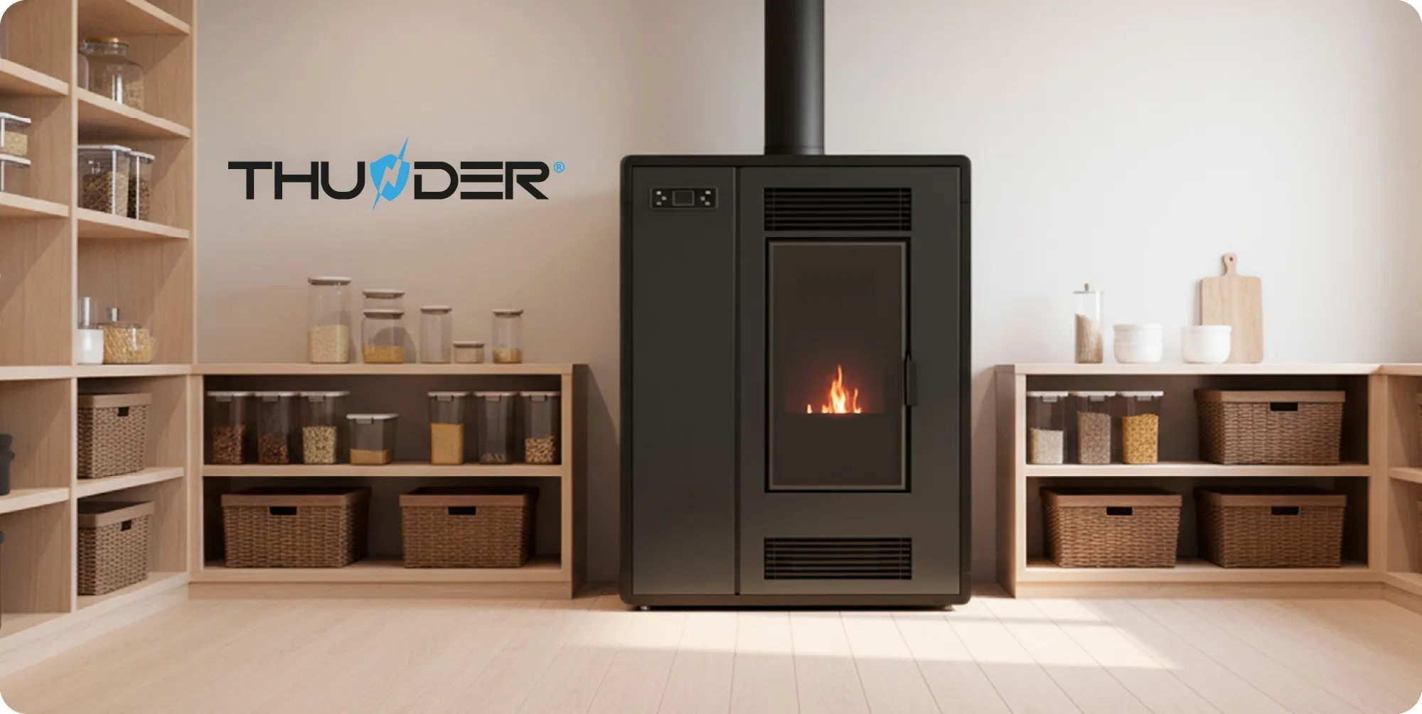 Salamandra a pellets autónoma 12kW – THUNDER ARIA-BLACK