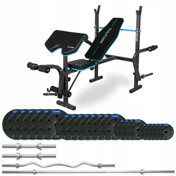 Conjunto de musculação 117,5 kg com banco VIGOR-A by THUNDER com pescoço ligeiramente partido