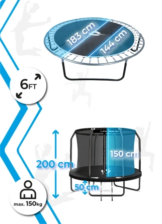 Trampolim THUNDER INSIDE ELITE 6FT (183 cm) PRETO