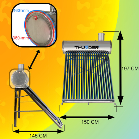 Coletor solar sem pressão THUNDER com depósito de 200 L