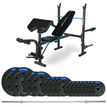 Conjunto de musculação 50 kg com barra de 180 cm e banco VIGOR-A da THUNDER