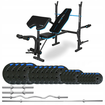 Conjunto de musculação 87,5 kg com banco VIGOR-A by THUNDER com pescoço ligeiramente partido